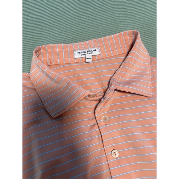 Peter Millar Summer Comfort Polo Shirt XL Orange Striped Golf Tennis Casual - Picture 1 of 14
